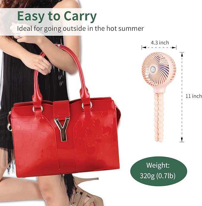 snawowo Mini Handheld Personal Portable Fan, Baby Stroller Fan, Car Seat USB or Battery Powered, with Flexible Tripod Clip on Student Bed Desk Bike Crib Treadmill Camping Traveling(Pink)-BubblyBeeBaby