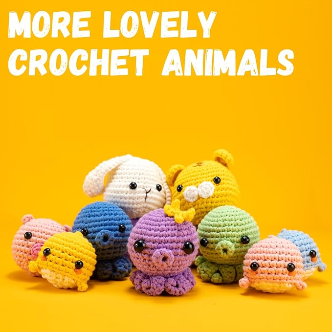 HEJIN Crochet Kit for Beginners, Beginner Crochet Kit for Adults Kids, Octopus Crochet Animal Kit Include Videos Tutorials, Yarn, Eyes, Stuffing, Crochet Hook- Boys and Girls Birthdays Gift-BubblyBeeBaby