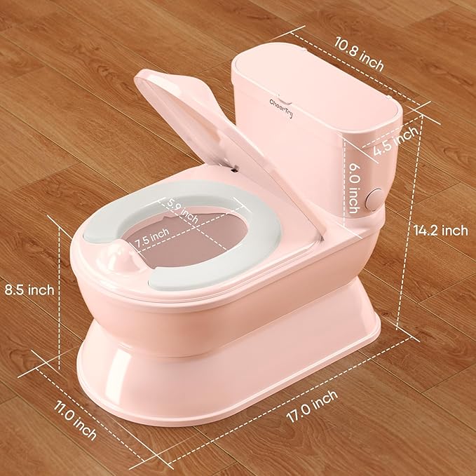 2-in-1 Toddler Potty Training Toilet - Larger Potty Chair & Detachable Training Seat for Boys & Girls Ages 1-3 with Flushing Sound, Wipes Storage, Toilet Paper Holder-BubblyBeeBaby