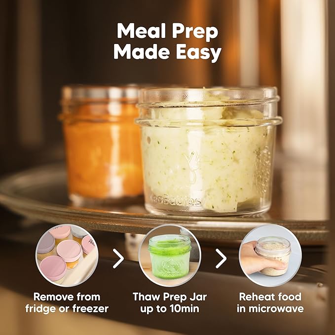 KeaBabies 12pk 4oz Glass Baby Food Containers with Lids - Leak-Proof, Microwavable Small Glass Jars, Baby Purees & Toddler Snack Storage Containers, BPA-Free, Dishwasher & Freezer Safe (Roseate)-BubblyBeeBaby