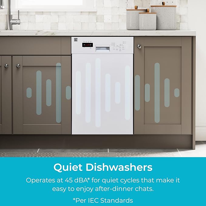 Kenmore 18" Built-in Stainless Steel Tub Dishwasher EasyFlex 3rd, SmartWash, UltraWash Plus, TurboDry, MoreSpace Adjustable Rack, Energy Star Certified, White-BubblyBeeBaby