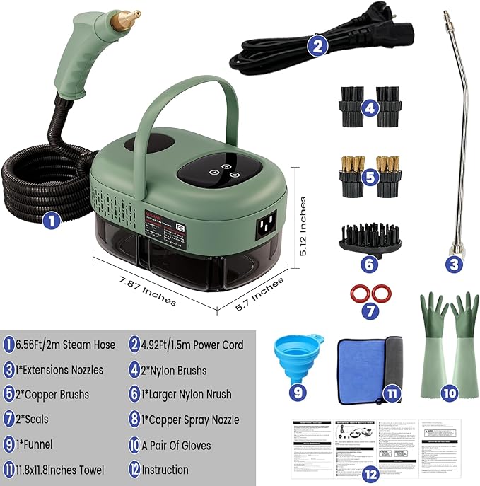 2500W Handheld Steam Cleaner,Portable Car Steamer For Auto Detailing,High-Temperature and Pressure Steam Cleaner For Home, Steam Cleaning Machine for Furniture,Kitchen,Grout,Floor,Tile (7-Green)-BubblyBeeBaby