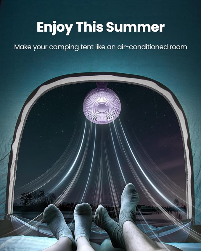 Gaiatop Oscillating Baby Stroller Fan with LED Night Light, 4 Speeds Cooling Rechargeable 360° Rotate Clip On, Battery Operated Small Portable Fans for Car Seat Crib Treadmill Travel-BubblyBeeBaby