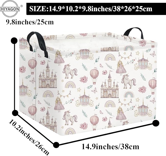 HIYAGON Rectangular Baby Girl Basket Kids Baby Storage Basket Toy Storage Bin Organizer Box Room Decor(Castle)-BubblyBeeBaby