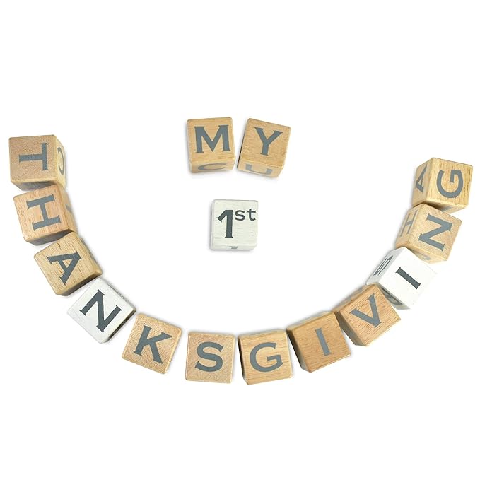 I'm Solid Wood Baby ABC Alphabet Milestone Age Blocks, Personalized Own Name, Gender Neutral, Newborn Gifts & Keepsakes for Picture Props (1.4" / 16 Pcs/Grey)-BubblyBeeBaby