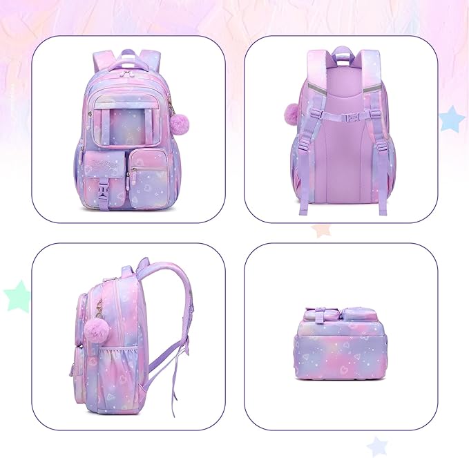 Kids Backpack for Girls - School Bags for Middle School Students - Book Bag for Elementary Primary - Kawaii Ita Backpack - Purple-BubblyBeeBaby
