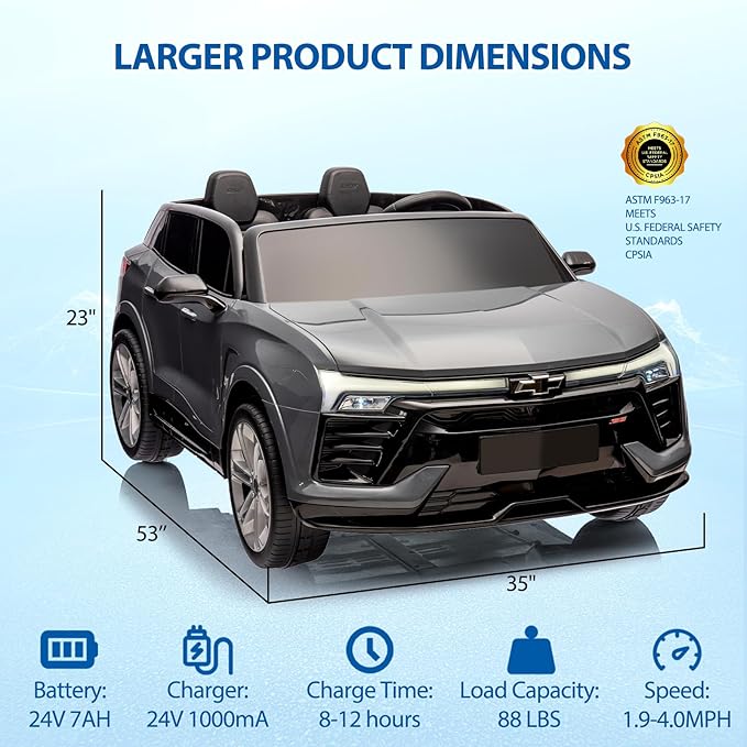 Jojoka Baby Car 24V 2-Seater SUV Licensed Chevrolet Blazer Ride On Toy w/Parent Remote Control,4xSpring Suspension, Wireless Music, Electric Vehicle Car for Kids Ages 3-8,Gray-BubblyBeeBaby