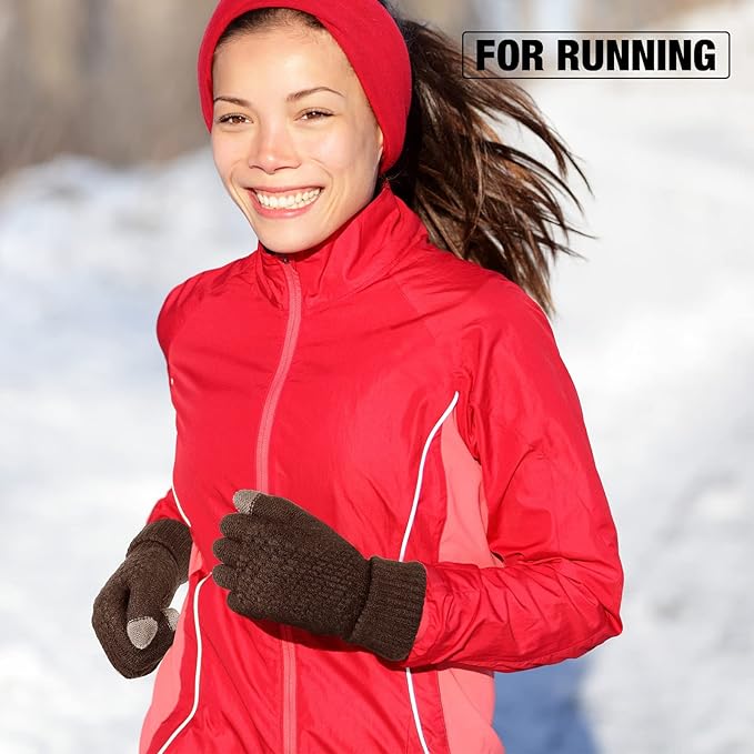 Geyoga 2 Pairs Women's Winter Touch Screen Gloves Soft Warm Fleece Lined Knit Elastic Cuff Winter Texting Gloves-BubblyBeeBaby