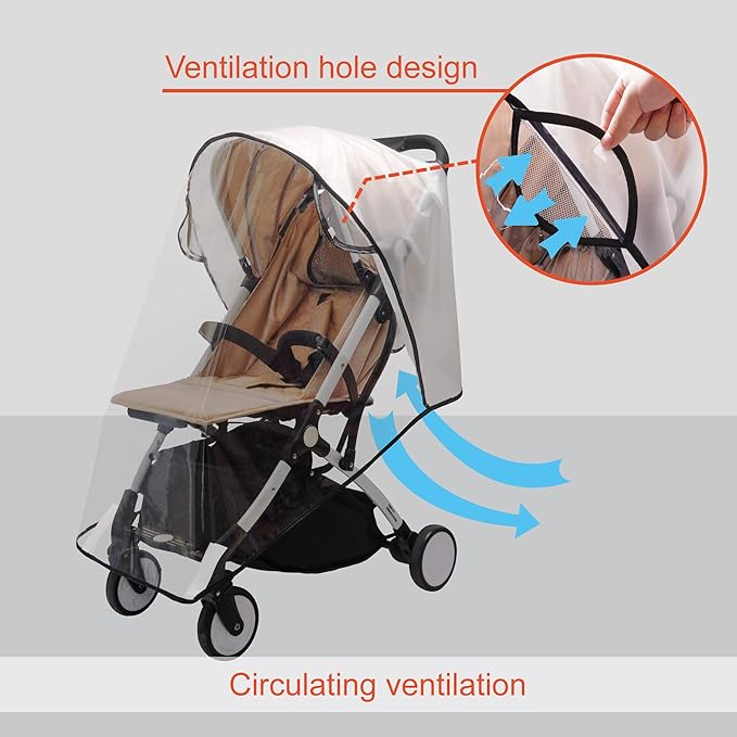 Bemece Stroller Rain Cover, Universal Stroller - Waterproof Windproof Travel Weather Shield Thick & Durable Protect from Dust and Snow with Breathable Ventilation Mesh Clear Visibility-BubblyBeeBaby