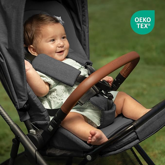 Air Lux Baby Stroller with Carbon Fiber Frame, One-Hand Fold & Reversible Seat, Magnetic 5-Pt Harness, Car Seat Adapter, 15.8lbs, Meteorite-BubblyBeeBaby