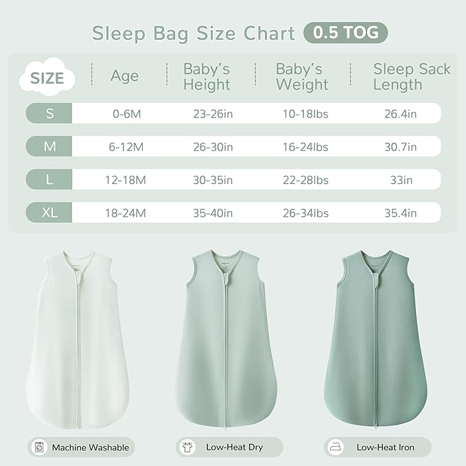 JELLYMONI Baby Sleep Sack 18-24 Months 100% Cotton Wearable Blanket, 0.5 TOG Soft Lightweight Toddler Sleeping Sack 3 Pack 2-Way Zipper Newborn Sleep Sacks-BubblyBeeBaby