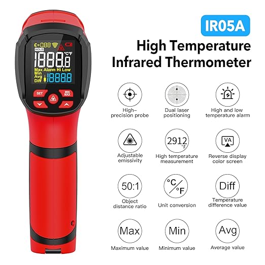 '-40℉~2912℉ MESTEK Infrared Thermometer Temperature Gun,50:1 Dual Laser High Temp Thermometer with Thermocouple Probe, Non-Contact Industrial Pyrometer for Engine, Kiln, Forging,Humidity Measurement-BubblyBeeBaby