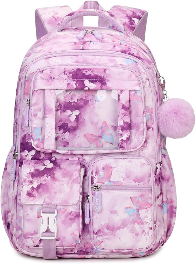 Kids Backpack for Girls School Bags for Middle School Students Book Bag for Elementary Primary Kawaii Ita Backpack, Purple Butterfly-BubblyBeeBaby