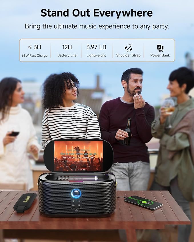 Karaoke Machine for Adults, with Lyrics Display, Karaoke System for YouTube, 280W Speaker, Autotune & EQ, Connect to TV, Portable PA System with 2 Wireless Microphones for Home Outdoor Party-BubblyBeeBaby