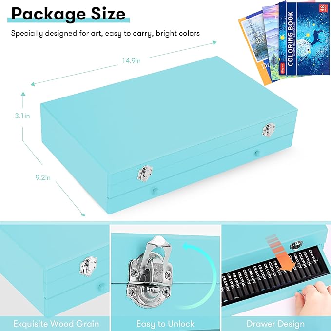 iBayam Art Supplies, 150-Pack Deluxe Wooden Art Set Crafts Drawing Painting Kit with 1 Coloring Book, 2 Sketch Pads, Creative Gift Box for Adults Artist Beginners Kids Girls Boys-BubblyBeeBaby