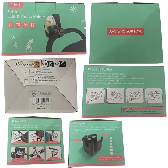 Suranew Universal Stroller Cup Holder, Adjustable Drink Holder with Phone Holder for Baby Stroller, Wheelchair, Walker, Bike, Scooter, Gifts for Family Member.-BubblyBeeBaby