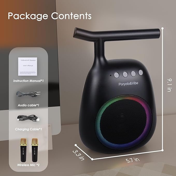 Karaoke Machine for Kids Adults Portable Bluetooth Speaker with 2 Wireless Microphones LED Lights Artistic Design 8-Hour Battery Support Family&Party Choice Fun for All Ages Gifts-BubblyBeeBaby