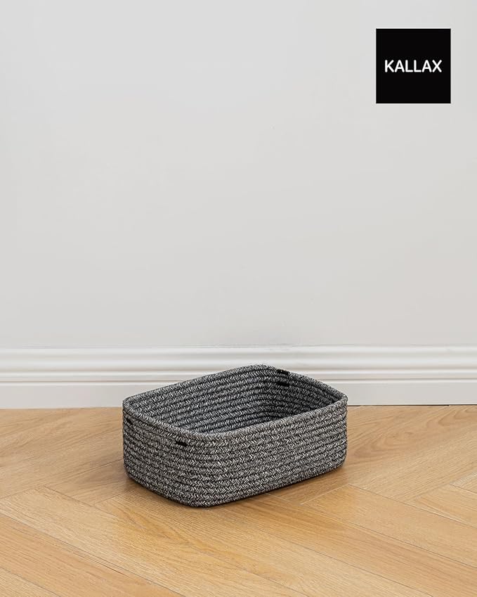 KALLAX Small Woven Basket, 12 x 8 x 4.5 Inches, Storage Basket for Organizing, Cute Small Rope Shelf Closet Cube Storage Bins Baskets for Shelves, Dog Toy Gift Baskets Empty, 3 Pack Mixed Black-BubblyBeeBaby