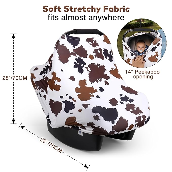 Rquite All-in-1 Car Seat Cover Baby, Carseat Covers for Girl Boy, Stretchy Soft Infant Car Seat Cover, Multi-use Baby Carrier Cover, Car Seat Canopy, Stroller Sun Shade, Nursing Breastfeeding Cover-BubblyBeeBaby