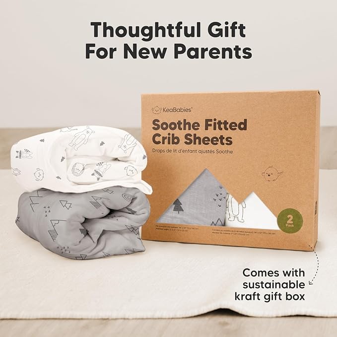 KeaBabies 2-Pack Organic Crib Sheets for Boys, Girls - 52x28 Fitted Crib Mattress Sheet Neutral, Breathable Jersey Cotton Cover for Baby Bed, Toddler Mattress, Soft & Cute Prints (Storm)-BubblyBeeBaby