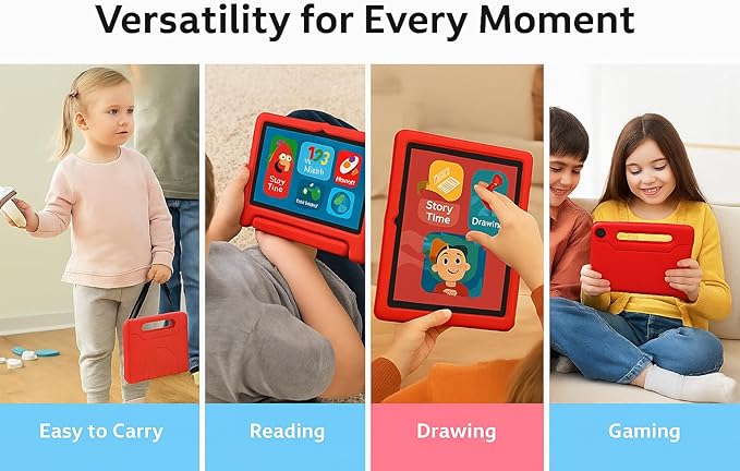 10.1 Inch Kids Tablet with Shockproof Case | Android 14, 64GB+8GB RAM, 12H Battery | Parental Control, Google Kids Space & Preloaded Educational Apps | WiFi 6, HD Display, Ages 3-12-BubblyBeeBaby