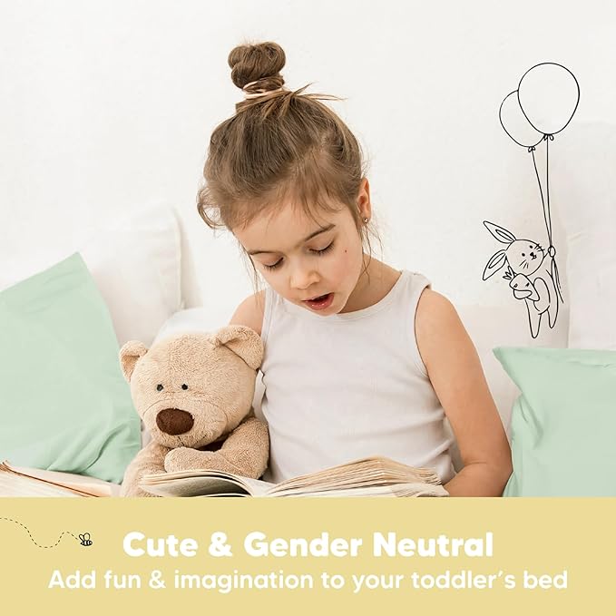 KeaBabies Toddler Pillow with Pillowcase, Jumbo 14X20 - Soft Organic Cotton Toddler Pillows for Sleeping - Machine Washable - Perfect for Travel, Toddler Bed Set (Sage)-BubblyBeeBaby