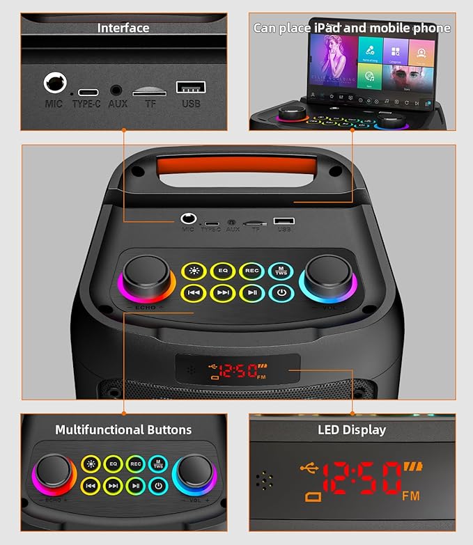 Karaoke Machine for Adults, Portable Bluetooth Speaker with 2 Wireless Microphones, Portable PA System with Disco Lights for Big Party, Outdoor, Ideal Gifts for Family, Music Lover-BubblyBeeBaby