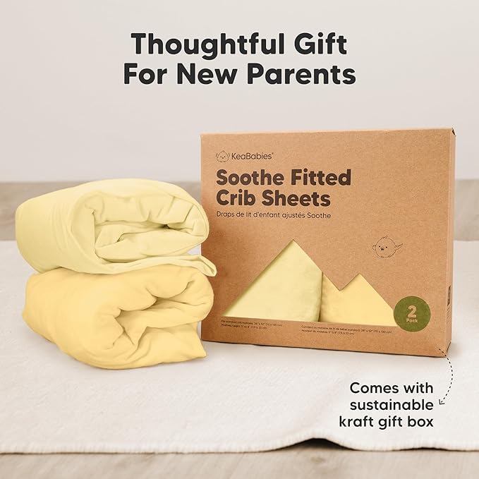 KeaBabies 2-Pack Organic Crib Sheets for Boys, Girls - 52x28 Fitted Crib Mattress Sheet Neutral, Breathable Jersey Cotton Cover for Baby Bed, Toddler Mattress, Soft & Cute Prints (Sunshine)-BubblyBeeBaby