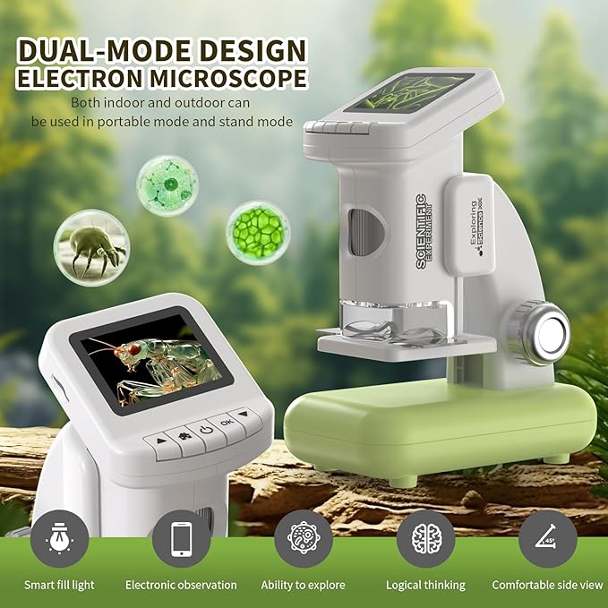 1200X Microscope for Kids with 2 inch Screen STEM Digital Science Kit Rechargeable Handheld Mini Pocket Children Students Slides Portable Gift for Kids Ages 6 to 12 (Green)-BubblyBeeBaby