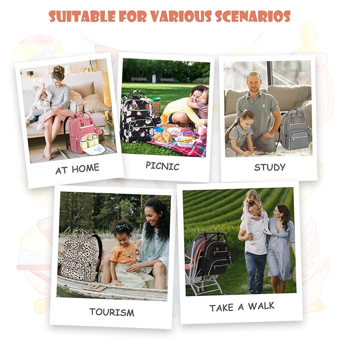 Baby Diaper Bag Backpack, Travel Diaper Bags for Girl Boy Large Capacity Baby Bag Backpack for Women Black Floral-BubblyBeeBaby