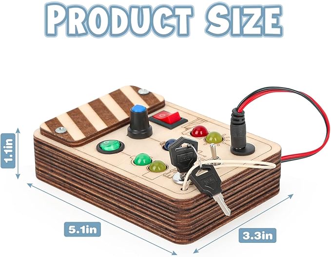 Joyreal Wooden Montessori Busy Board, Toddler Sensory Toys, LED Light Switch, Travel Toys for 2+ Year Old Boy-BubblyBeeBaby
