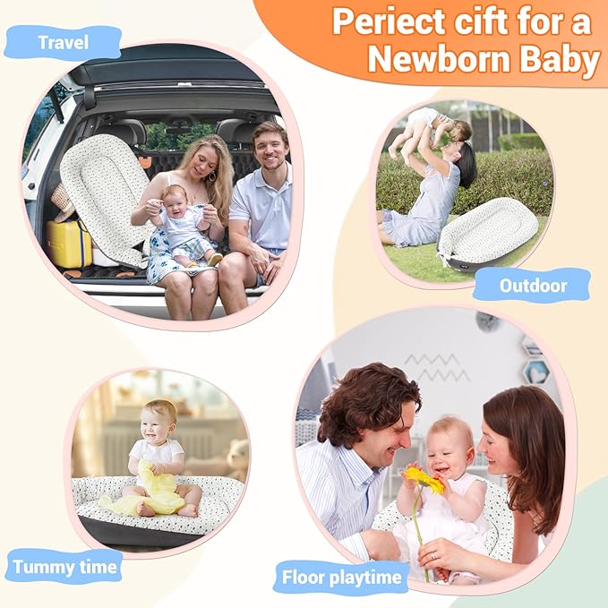 JOLLITO Baby Lounger for Baby Girls & Boys, Infant Lounger Cover, Newborn Essentials for Baby 0-12 Months, Baby Play Mat,100% Cotton Breathable, Portable Travel, Babies Essentials Gifts-BubblyBeeBaby