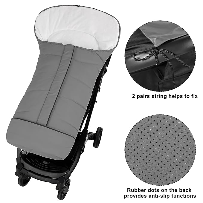 Yoofoss Stroller Cover for Winter, Toddler Stroller Footmuff Universal for Most Stroller, Water Resistant Warm Coral Baby Stroller Bunting Sleeping Bag Light Grey-BubblyBeeBaby