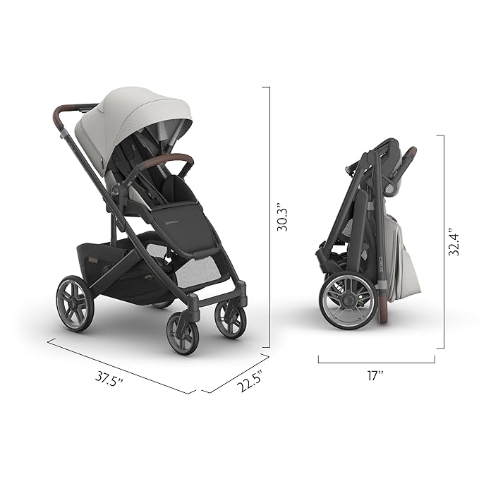 UPPAbaby Cruz V3 Stroller - from Birth + Car Seat Compatible - Full-Size, Reversible Seat - Infant Insert, Bug and Rain Shields Included - Savannah (Pearl Gray Jacquard/Carbon Frame/Chestnut Leather)-BubblyBeeBaby