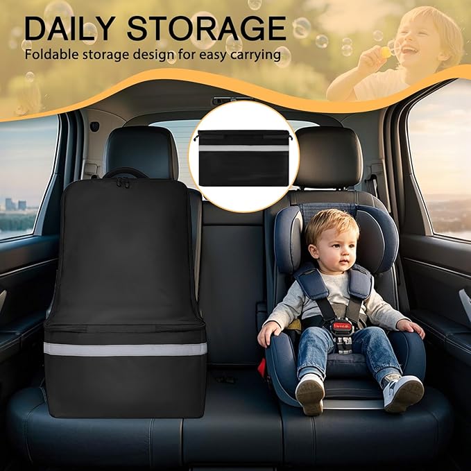 Car Seat Travel Bag for Airplane,Infant Seat Travel Bag with Shoulder Strap,Padded Car Seats Backpack with Reflective Stripes,Large Carseat Carrier Bag Travel Car Seat Cover, Black-BubblyBeeBaby
