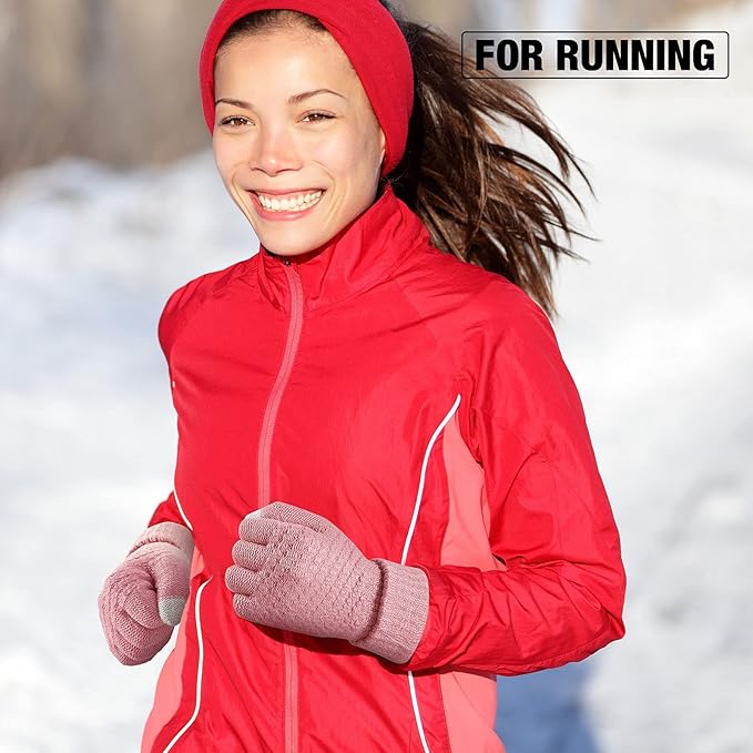 Geyoga 2 Pairs Women's Winter Touch Screen Gloves Soft Warm Fleece Lined Knit Elastic Cuff Winter Texting Gloves-BubblyBeeBaby