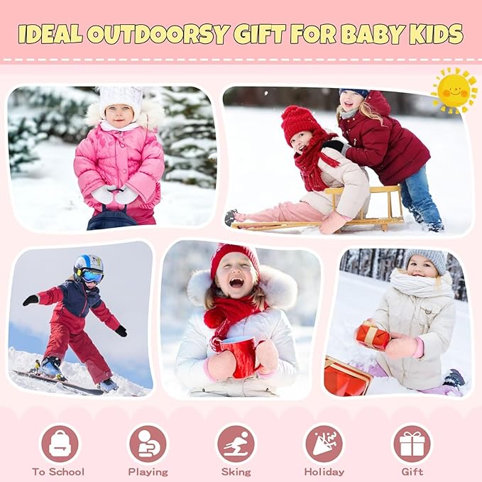 Winter Mittens Gloves Beanie Hat Set for Kids Baby Toddler Children, Thick Warm Knit Fleece Lined Thermal Set for Boys Girls-BubblyBeeBaby