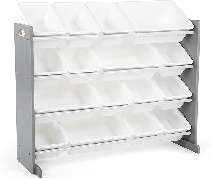 Humble Crew Supersized Toy Storage Organizer with 16 Removable Bins, Grey/White – Large Toy Storage for Toddlers Ideal for Kids' Rooms, Playrooms, and Nurseries - Modern Toy Bins for Kids-BubblyBeeBaby