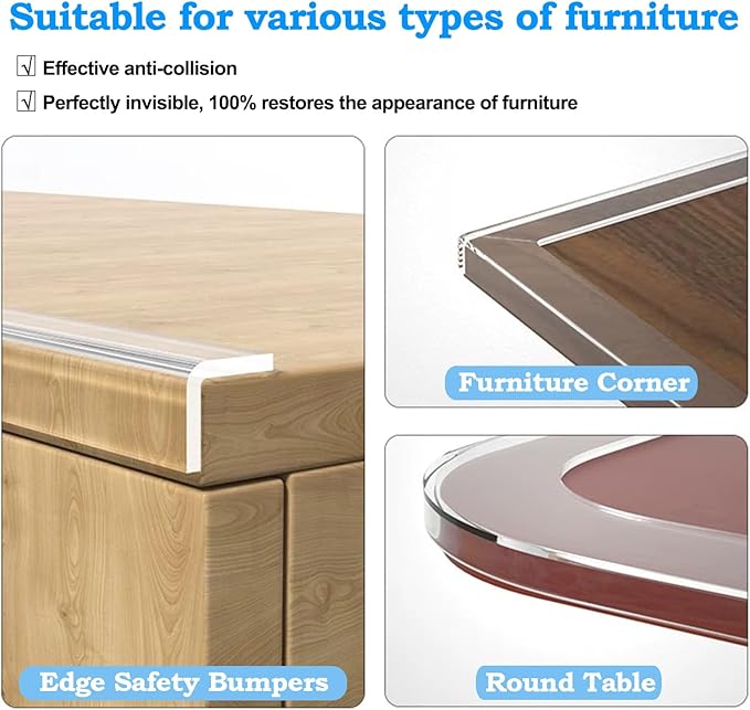 13.12 FT Edge Corner Protector Baby Proofing,Soft Clear Furniture Table Corner Guard & Edge Safety Cabinet Door Bumper,Crib Bumpers,Wall Protector(Width 2.6 in,Thickness 0.08 in)-BubblyBeeBaby