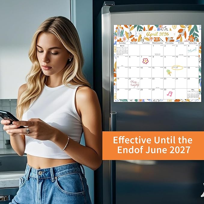 2025-2027 Magnetic Fridge Calendar 21 Monthly Magnetic Calendar for Refrigerator Planner Runs from October 2025 Until June 2027 Easy Organizing Markers Tearable (Flower)-BubblyBeeBaby
