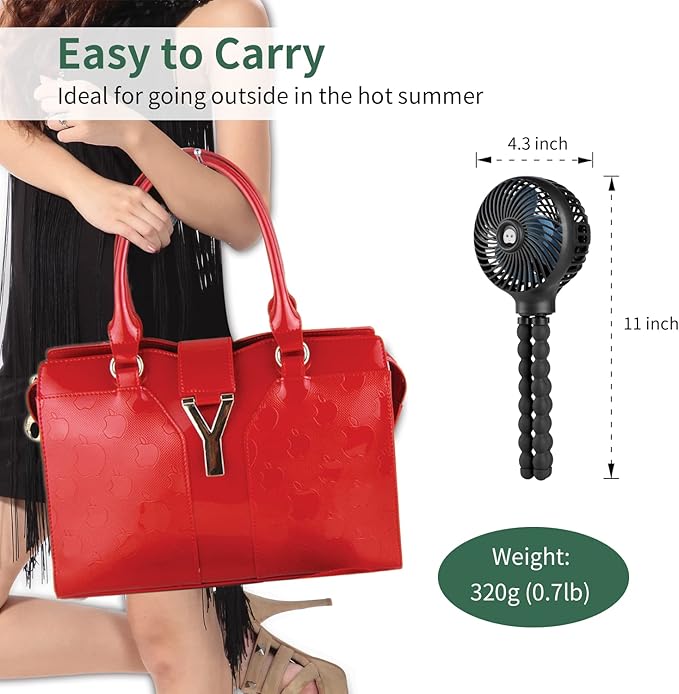 snawowo Mini Handheld Personal Portable Fan, Baby Stroller Fan, Car Seat Fan, USB or Battery Powered, with Flexible Tripod Clip on Student Bed Desk Bike Crib Treadmill Camping Traveling(Black)-BubblyBeeBaby