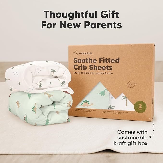 KeaBabies 2-Pack Organic Crib Sheets for Boys, Girls - 52x28 Fitted Crib Mattress Sheet Neutral, Breathable Jersey Cotton Cover for Baby Bed, Toddler Mattress, Soft & Cute Prints (Roarsome)-BubblyBeeBaby