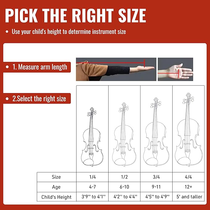 1/4 Size Violin for Kids, Beginners, Students, Solid Spruce Top, Maple Back Fiddle with Brazilwood Bow, Tuner, Hard Case, Shoulder Rest & More, Perfect Handcraft Gift-BubblyBeeBaby