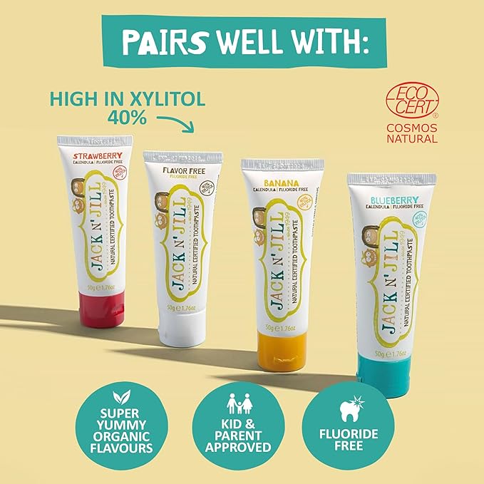 Jack N' Jill Kids Toothbrush - Extra Soft Bristle Toothbrush for Kids, Handle & Packaging Made from Plants (Corn), Ergonomic Handle for Little Hands - Dino Baby (1 Pack)-BubblyBeeBaby