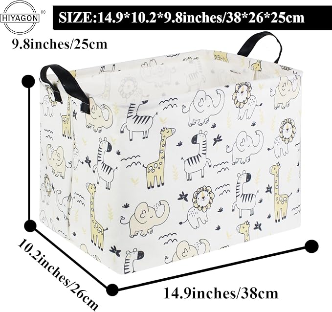 HIYAGON Baby Baskets kids Toy Basket for Boy and Girls Woodland Gift Basket Empty Cute Storage Bin Organizer Box Rectangular Animal Room Decor for Books(Animal)-BubblyBeeBaby