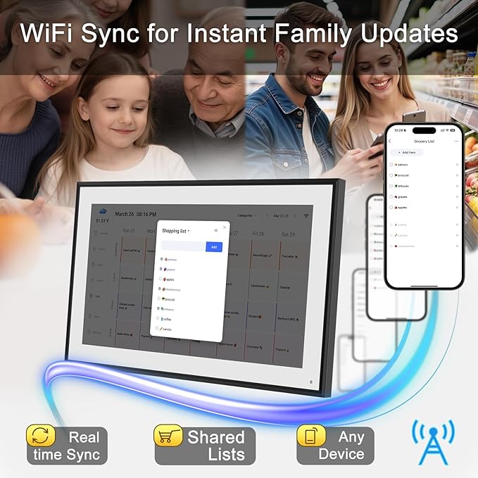 10.1 Inch Smart Digital Calendar & Chore Chart Full HD Touchscreen Display WiFi Sync Electronic Planner for Family Schedules Includes Desk Stand Streamline Home Organization Gift for mother mom women-BubblyBeeBaby