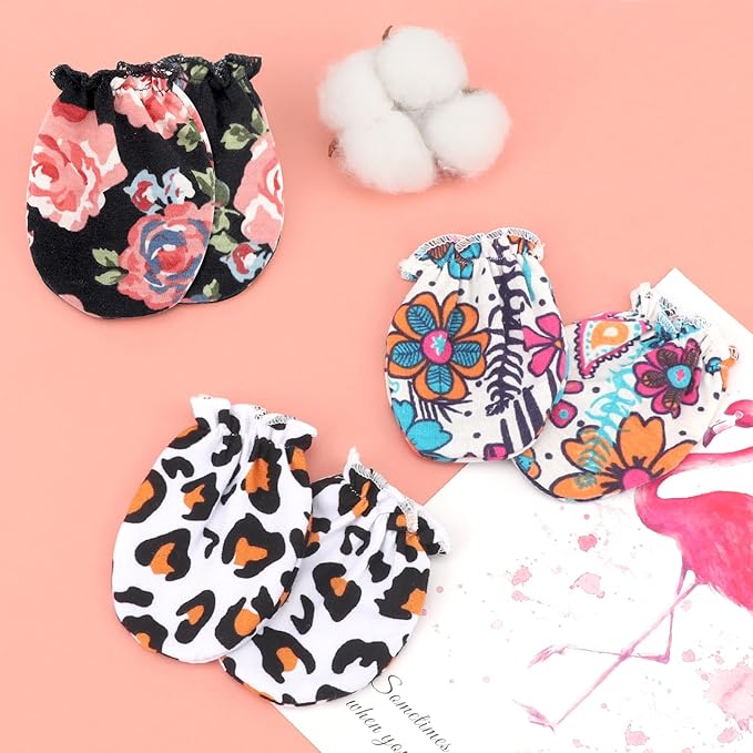 BQUBO Newborn Infant Toddler Mittens No Scratch Cotton Elastic Wrist Gloves Hypoallergenic for 0-6 Months Baby Boys Girls-BubblyBeeBaby