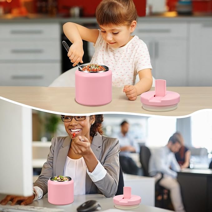 26oz Kids Thermos for Hot Food, Insulated Vacuum Food Jar with Buckle Lid, Stainless Steel Wide Mouth Leak Proof Insulated Lunch Container for School Picnic Travel, Pink-BubblyBeeBaby