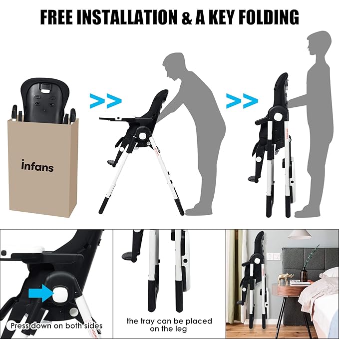 INFANS 4 in 1 High Chair–Booster Seat, Convertible Highchair w/Adjustable Height and Recline,Removable Tray,DetachableCushion, Installation-Free,Simple Fold for Baby, Infant& Toddler-BubblyBeeBaby