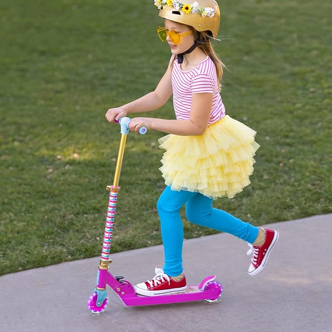 Jetson Character Kids Kick Scooter, LED Lights on Stem & Light-Up Wheels, Lightweight Frame, Height-Adjustable Handlebar, Lean-to-Steer System, Easy-Fold Mechanism-BubblyBeeBaby